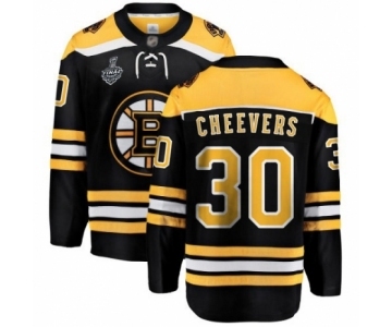 Men's Boston Bruins #30 Gerry Cheevers Authentic Black Home Fanatics Branded Breakaway 2019 Stanley Cup Final Bound Hockey Jersey