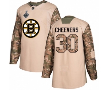 Men's Boston Bruins #30 Gerry Cheevers Authentic Camo Veterans Day Practice 2019 Stanley Cup Final Bound Hockey Jersey