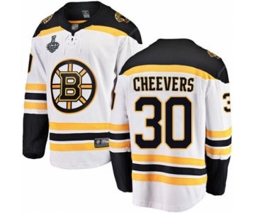 Men's Boston Bruins #30 Gerry Cheevers Authentic White Away Fanatics Branded Breakaway 2019 Stanley Cup Final Bound Hockey Jersey