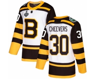 Men's Boston Bruins #30 Gerry Cheevers Authentic White Winter Classic 2019 Stanley Cup Final Bound Hockey Jersey