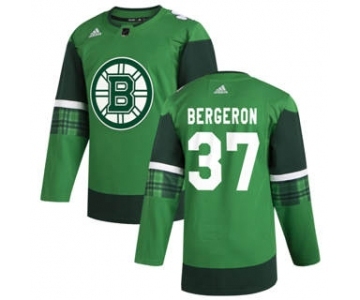 Men's Boston Bruins #37 Patrice Bergeron 2020 St. Patrick's Day Stitched Hockey Jersey Green