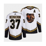 Men's Boston Bruins #37 Patrice Bergeron 2022 White Reverse Retro Stitched Jersey