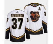 Men's Boston Bruins #37 Patrice Bergeron 2022 White Reverse Retro Stitched Jersey