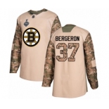 Men's Boston Bruins #37 Patrice Bergeron Authentic Camo Veterans Day Practice 2019 Stanley Cup Final Bound Hockey Jersey