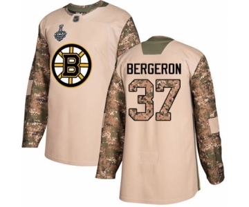 Men's Boston Bruins #37 Patrice Bergeron Authentic Camo Veterans Day Practice 2019 Stanley Cup Final Bound Hockey Jersey