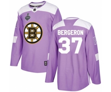 Men's Boston Bruins #37 Patrice Bergeron Authentic Purple Fights Cancer Practice 2019 Stanley Cup Final Bound Hockey Jersey