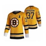 Men's Boston Bruins #37 Patrice Bergeron Yellow 2020-21 Reverse Retro Alternate Hockey Jersey