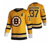 Men's Boston Bruins #37 Patrice Bergeron Yellow 2020-21 Reverse Retro Alternate Hockey Jersey