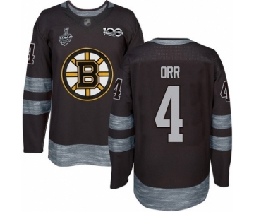 Men's Boston Bruins #4 Bobby Orr Authentic Black 1917-2017 100th Anniversary 2019 Stanley Cup Final Bound Hockey Jersey