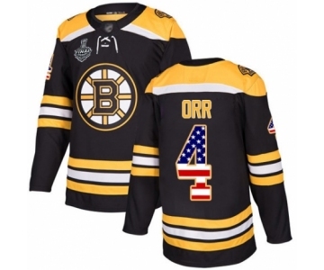 Men's Boston Bruins #4 Bobby Orr Authentic Black USA Flag Fashion 2019 Stanley Cup Final Bound Hockey Jersey