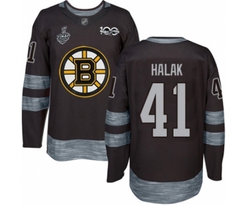 Men's Boston Bruins #41 Jaroslav Halak Authentic Black 1917-2017 100th Anniversary 2019 Stanley Cup Final Bound Hockey Jersey