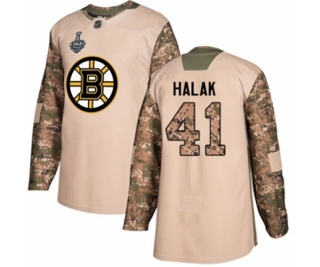 Men's Boston Bruins #41 Jaroslav Halak Authentic Camo Veterans Day Practice 2019 Stanley Cup Final Bound Hockey Jersey