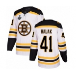 Men's Boston Bruins #41 Jaroslav Halak Authentic White Away 2019 Stanley Cup Final Bound Hockey Jersey