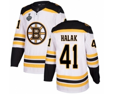 Men's Boston Bruins #41 Jaroslav Halak Authentic White Away 2019 Stanley Cup Final Bound Hockey Jersey