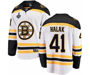 Men's Boston Bruins #41 Jaroslav Halak Authentic White Away Fanatics Branded Breakaway 2019 Stanley Cup Final Bound Hockey Jersey