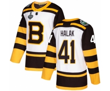 Men's Boston Bruins #41 Jaroslav Halak Authentic White Winter Classic 2019 Stanley Cup Final Bound Hockey Jersey