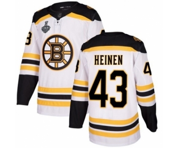 Men's Boston Bruins #43 Danton Heinen Authentic White Away 2019 Stanley Cup Final Bound Hockey Jersey