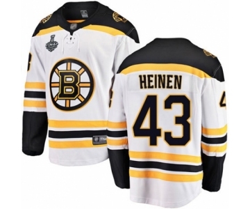 Men's Boston Bruins #43 Danton Heinen Authentic White Away Fanatics Branded Breakaway 2019 Stanley Cup Final Bound Hockey Jersey