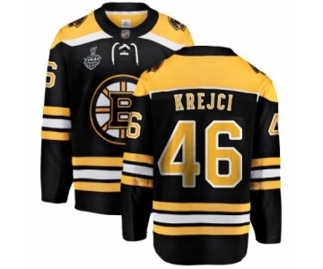 Men's Boston Bruins #46 David Krejci Authentic Black Home Fanatics Branded Breakaway 2019 Stanley Cup Final Bound Hockey Jersey