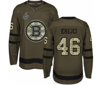 Men's Boston Bruins #46 David Krejci Authentic Green Salute to Service 2019 Stanley Cup Final Bound Hockey Jersey