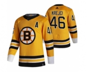 Men's Boston Bruins #46 David Krejci Yellow 2020-21 Reverse Retro Alternate Hockey Jersey