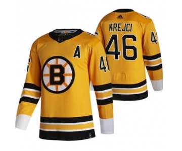 Men's Boston Bruins #46 David Krejci Yellow 2020-21 Reverse Retro Alternate Hockey Jersey