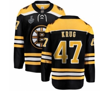 Men's Boston Bruins #47 Torey Krug Authentic Black Home Fanatics Branded Breakaway 2019 Stanley Cup Final Bound Hockey Jersey