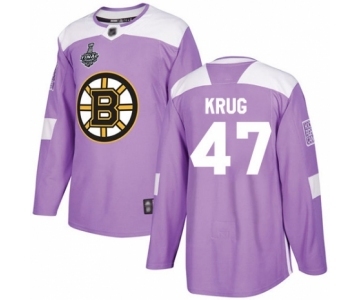 Men's Boston Bruins #47 Torey Krug Authentic Purple Fights Cancer Practice 2019 Stanley Cup Final Bound Hockey Jersey