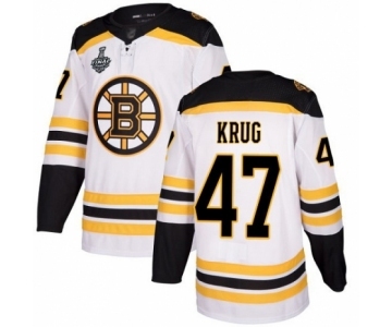 Men's Boston Bruins #47 Torey Krug Authentic White Away 2019 Stanley Cup Final Bound Hockey Jersey