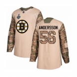 Men's Boston Bruins #56 Axel Andersson Authentic Camo Veterans Day Practice 2019 Stanley Cup Final Bound Hockey Jersey