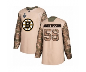 Men's Boston Bruins #56 Axel Andersson Authentic Camo Veterans Day Practice 2019 Stanley Cup Final Bound Hockey Jersey