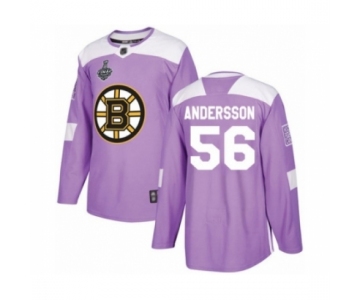 Men's Boston Bruins #56 Axel Andersson Authentic Purple Fights Cancer Practice 2019 Stanley Cup Final Bound Hockey Jersey