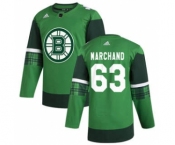 Men's Boston Bruins #63 Brad Marchand 2020 St. Patrick's Day Stitched Hockey Jersey Green