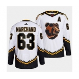 Men's Boston Bruins #63 Brad Marchand 2022 White Reverse Retro Stitched Jersey