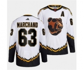 Men's Boston Bruins #63 Brad Marchand 2022 White Reverse Retro Stitched Jersey