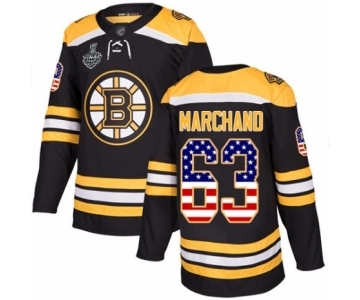 Men's Boston Bruins #63 Brad Marchand Authentic Black USA Flag Fashion 2019 Stanley Cup Final Bound Hockey Jersey