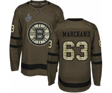 Men's Boston Bruins #63 Brad Marchand Authentic Green Salute to Service 2019 Stanley Cup Final Bound Hockey Jersey