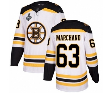 Men's Boston Bruins #63 Brad Marchand Authentic White Away 2019 Stanley Cup Final Bound Hockey Jersey