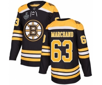 Men's Boston Bruins #63 Brad Marchand Premier Black Home 2019 Stanley Cup Final Bound Hockey Jersey