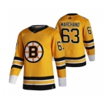 Men's Boston Bruins #63 Brad Marchand Yellow 2020-21 Reverse Retro Alternate Hockey Jersey