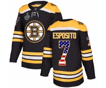 Men's Boston Bruins #7 Phil Esposito Authentic Black USA Flag Fashion 2019 Stanley Cup Final Bound Hockey Jersey