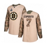 Men's Boston Bruins #7 Phil Esposito Authentic Camo Veterans Day Practice 2019 Stanley Cup Final Bound Hockey Jersey