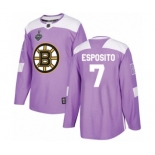 Men's Boston Bruins #7 Phil Esposito Authentic Purple Fights Cancer Practice 2019 Stanley Cup Final Bound Hockey Jersey