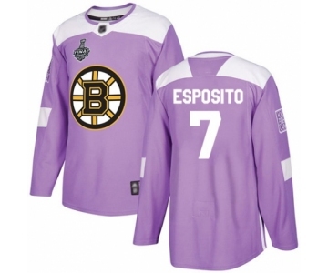 Men's Boston Bruins #7 Phil Esposito Authentic Purple Fights Cancer Practice 2019 Stanley Cup Final Bound Hockey Jersey