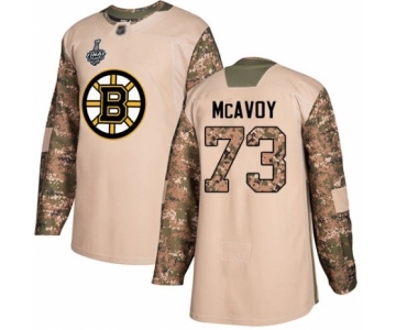 Men's Boston Bruins #73 Charlie McAvoy Authentic Camo Veterans Day Practice 2019 Stanley Cup Final Bound Hockey Jersey