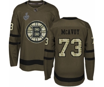 Men's Boston Bruins #73 Charlie McAvoy Authentic Green Salute to Service 2019 Stanley Cup Final Bound Hockey Jersey