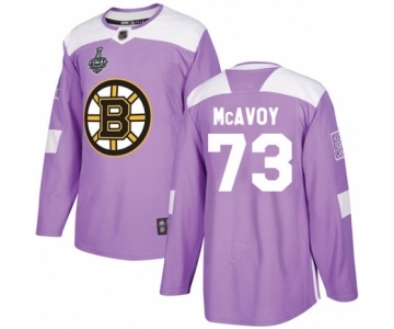 Men's Boston Bruins #73 Charlie McAvoy Authentic Purple Fights Cancer Practice 2019 Stanley Cup Final Bound Hockey Jersey