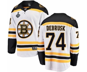 Men's Boston Bruins #74 Jake DeBrusk Authentic White Away Fanatics Branded Breakaway 2019 Stanley Cup Final Bound Hockey Jersey