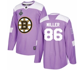 Men's Boston Bruins #86 Kevan Miller Authentic Purple Fights Cancer Practice 2019 Stanley Cup Final Bound Hockey Jersey