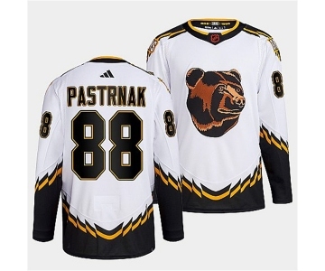 Men's Boston Bruins #88 David Pastrnak 2022 White Reverse Retro Stitched Jersey